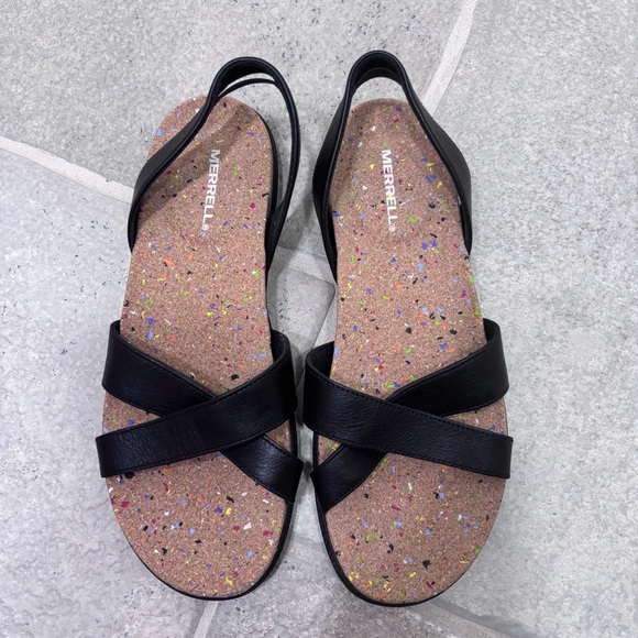 NWOT Merrell Napa Valley Sling Leather Sandals Dark Malbec Women’s 10 Black - Picture 5 of 7